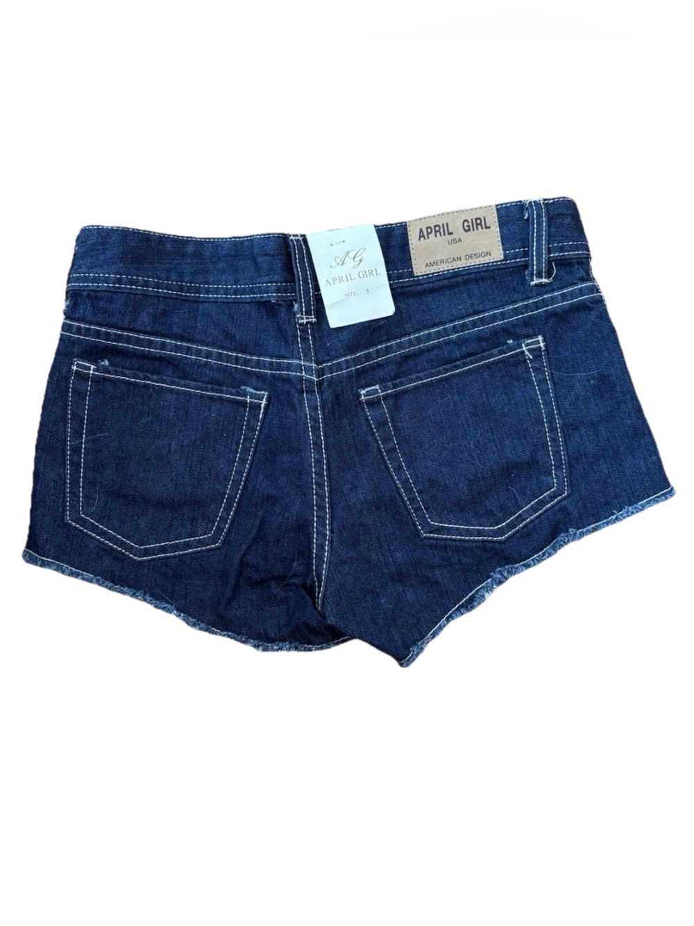 April Girl Juniors Dark Blue Denim Cutoff Shortie Shorts - Size 5 - Picture 2 of 2